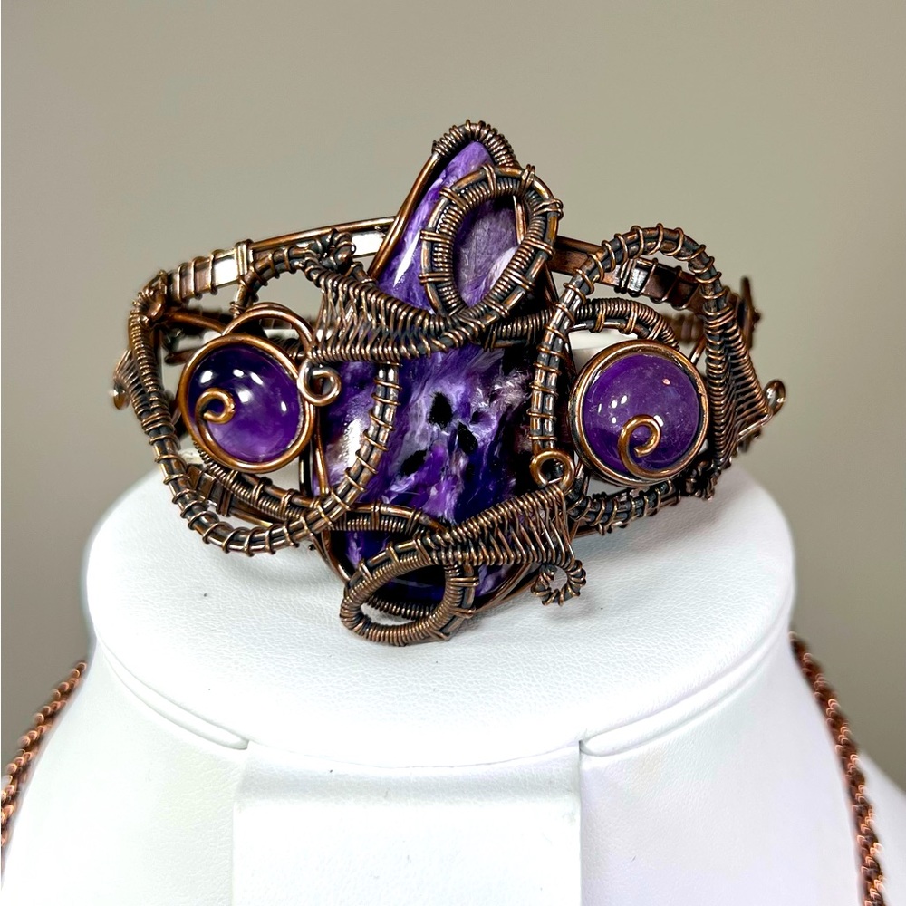 Charoite Amethyst Copper Wrapped Gemstone Bangle ONLY